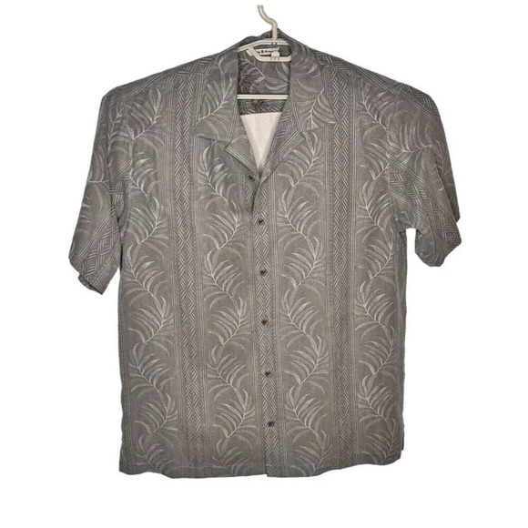 Tommy Bahama Hawaiian Camp Men’s Large 100% Silk 3D Knit Palm Leaves Gray NWOT - Picture 1 of 4